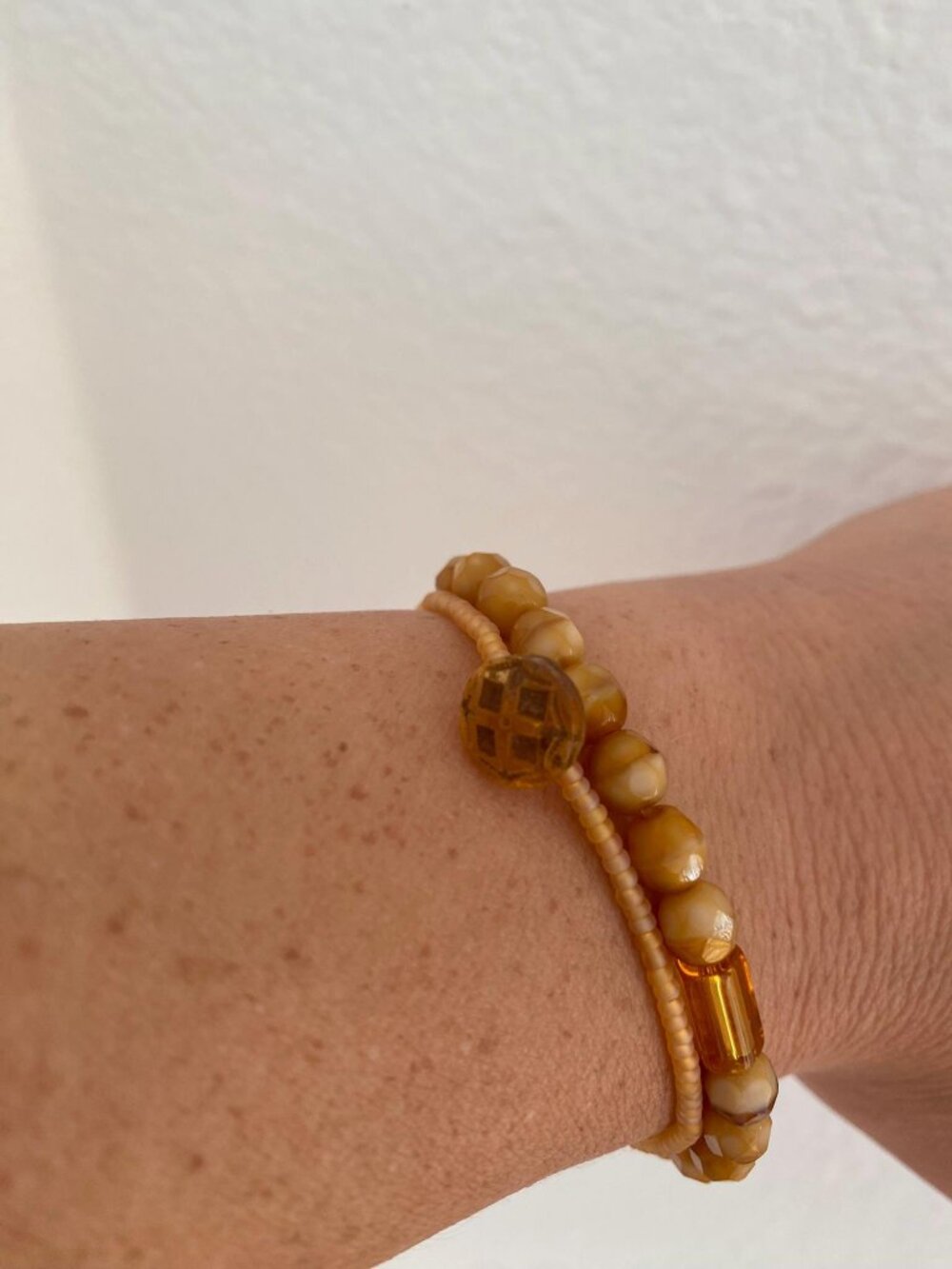 Pair of Czech Butterscotch Hue Glass Bracelets
